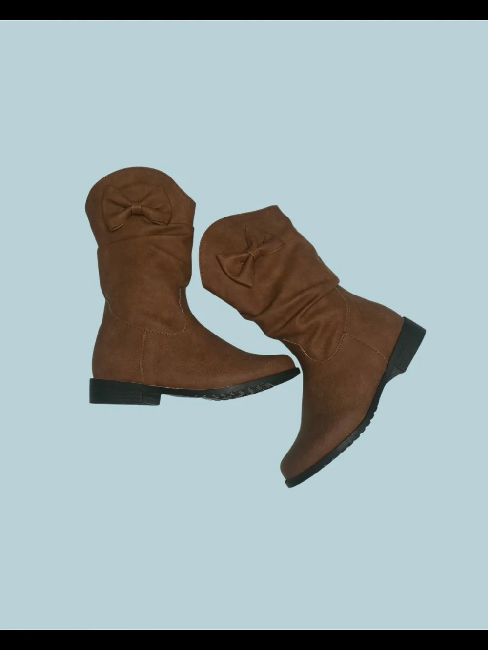 Girl's Brown Mid-Calf Bow Accent Boots